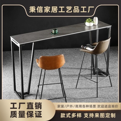 北欧大理石岩板吧台桌椅家用隔断桌靠墙商用桌椅酒吧高脚桌椅组合