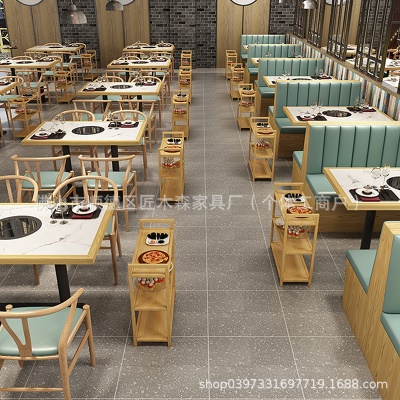 岩板大理石火锅桌子电磁炉一体商用无烟自助烤涮一体饭店餐桌椅