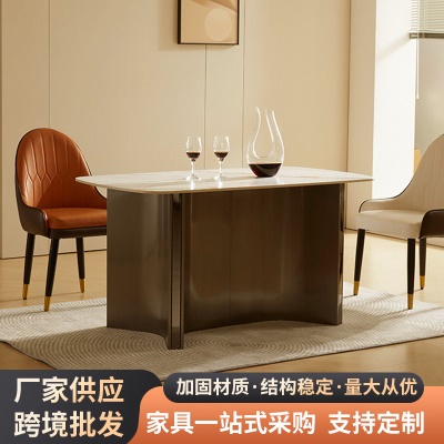 现代简约家用餐桌椅不锈钢奔驰脚岩板轻奢大理石成套天然石餐桌椅