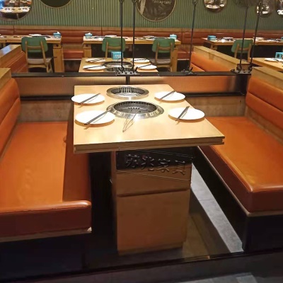 烤肉火锅大理石电磁炉一体火锅桌子无烟自净化炭火烤肉店桌椅卡座